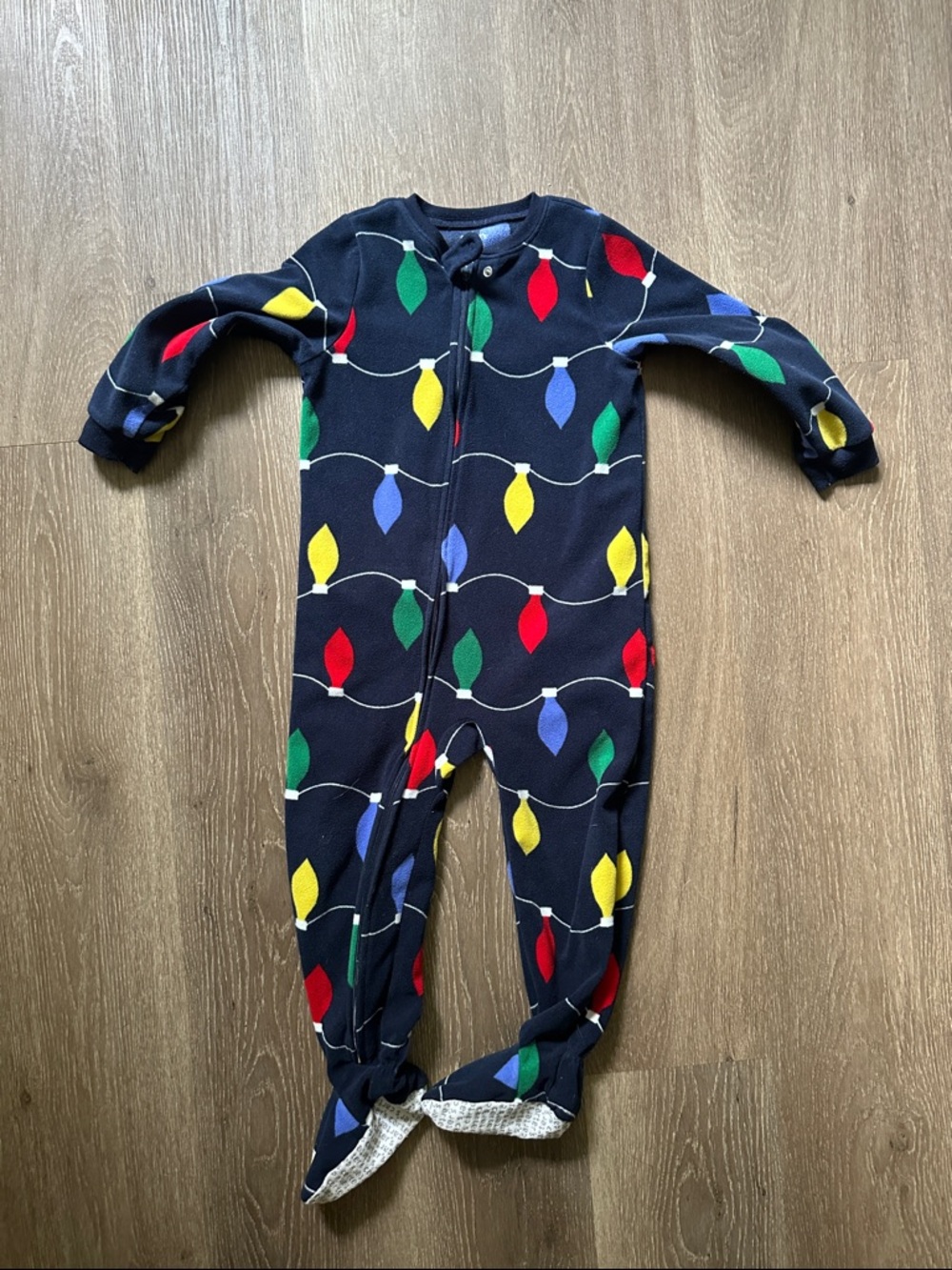 Carter's Navy Footed One-Piece with Red Green Yellow and Blue Light Print